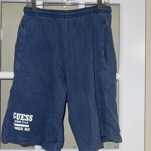 Vtg 90s Guess Jeans Blue Sport Athletic Workout Lounge Shorts Mens Sz L